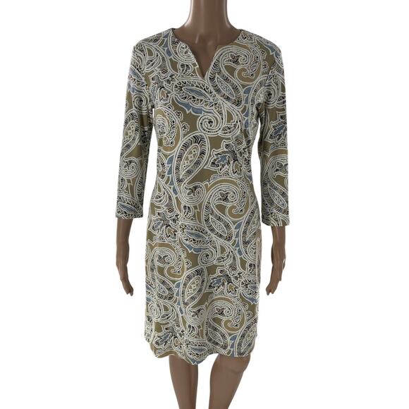 J. McLaughlin Taupe Carly Paisley V Neck Catalina Cloth Dress - Picture 3 of 10